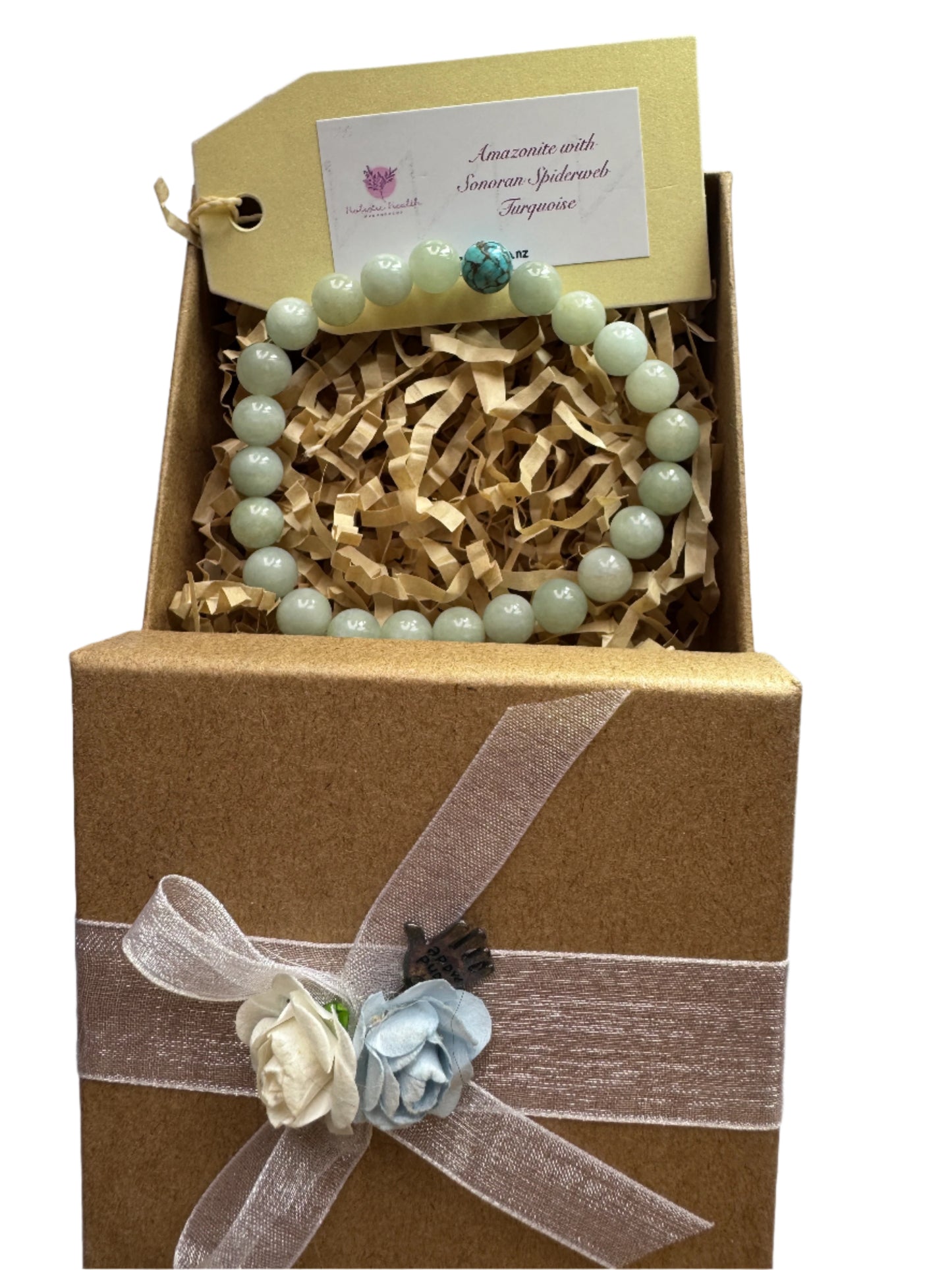 Crystal Bracelet - Amazonite with Sonoran Spiderweb Turquoise