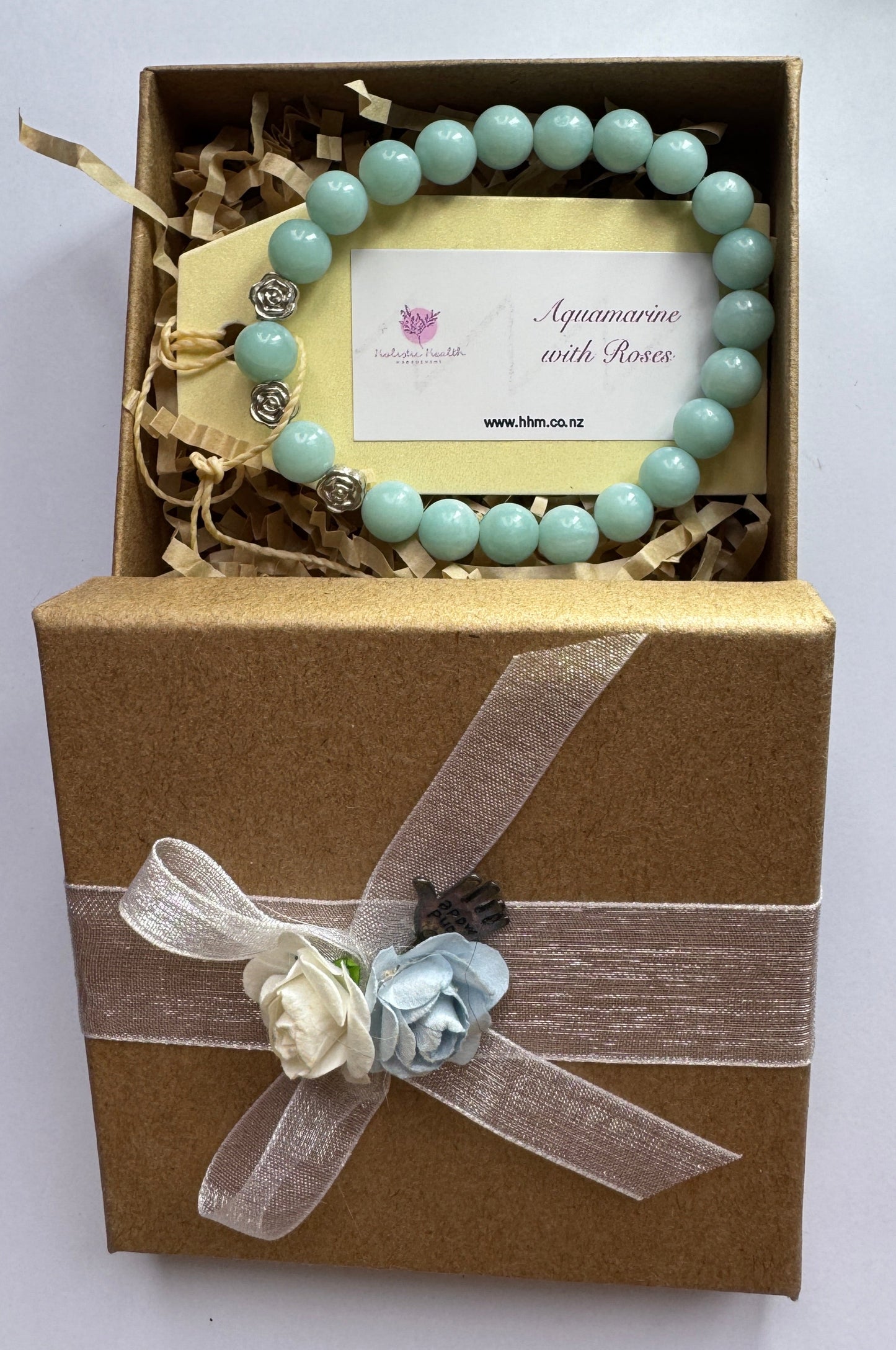 Aquamarine Crystal Bracelet with Silver-Coloured Roses