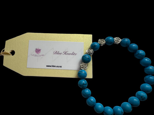Blue Howlite Crystal Bracelet with Silver-Coloured Roses