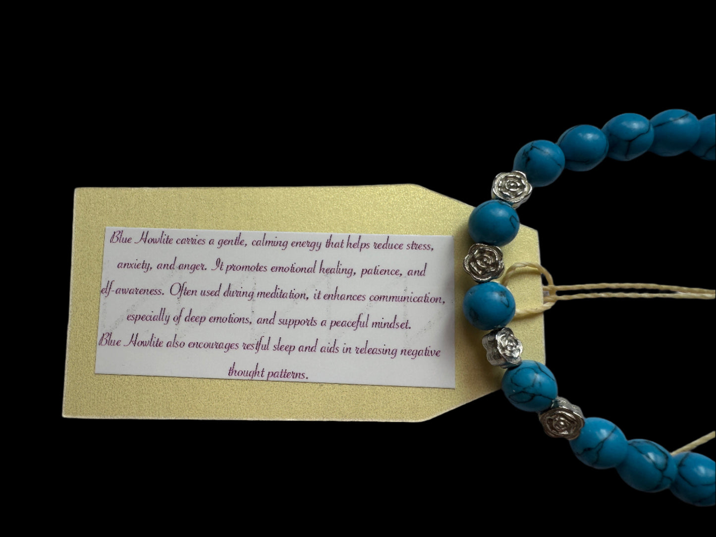 Blue Howlite Crystal Bracelet with Silver-Coloured Roses