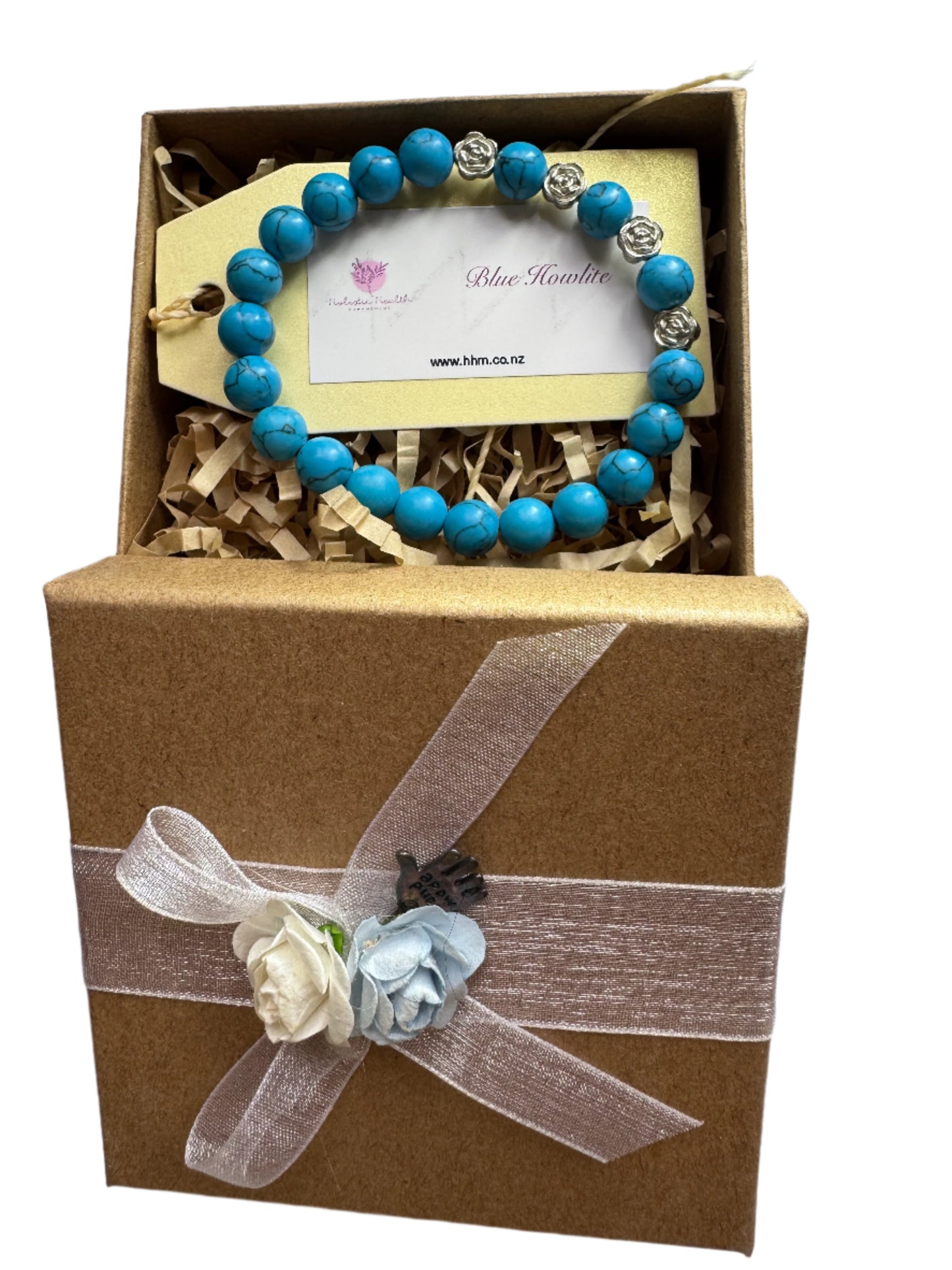 Blue Howlite Crystal Bracelet with Silver-Coloured Roses