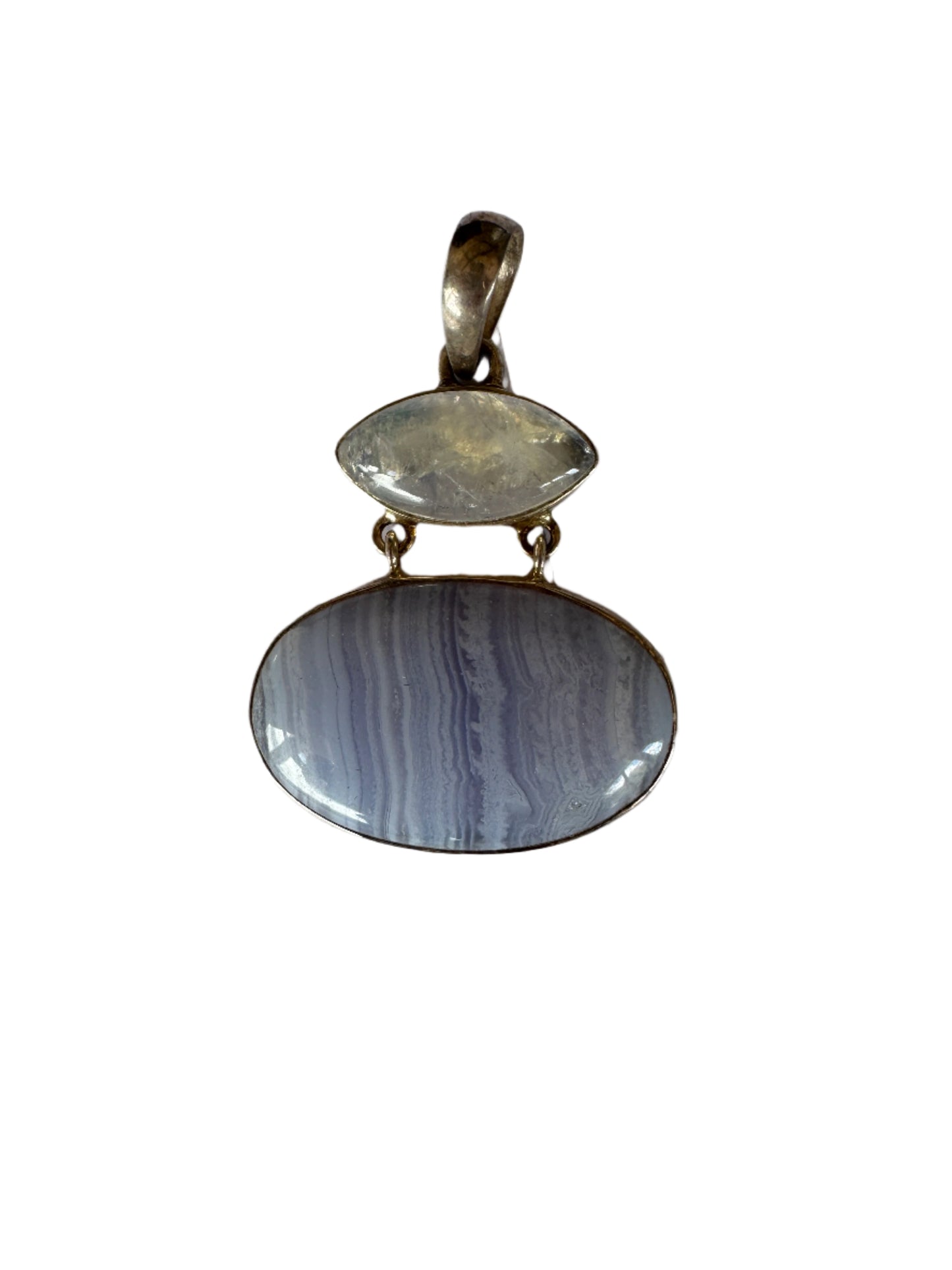 Blue Lace Agate and Moonstone Pendant in Sterling Silver