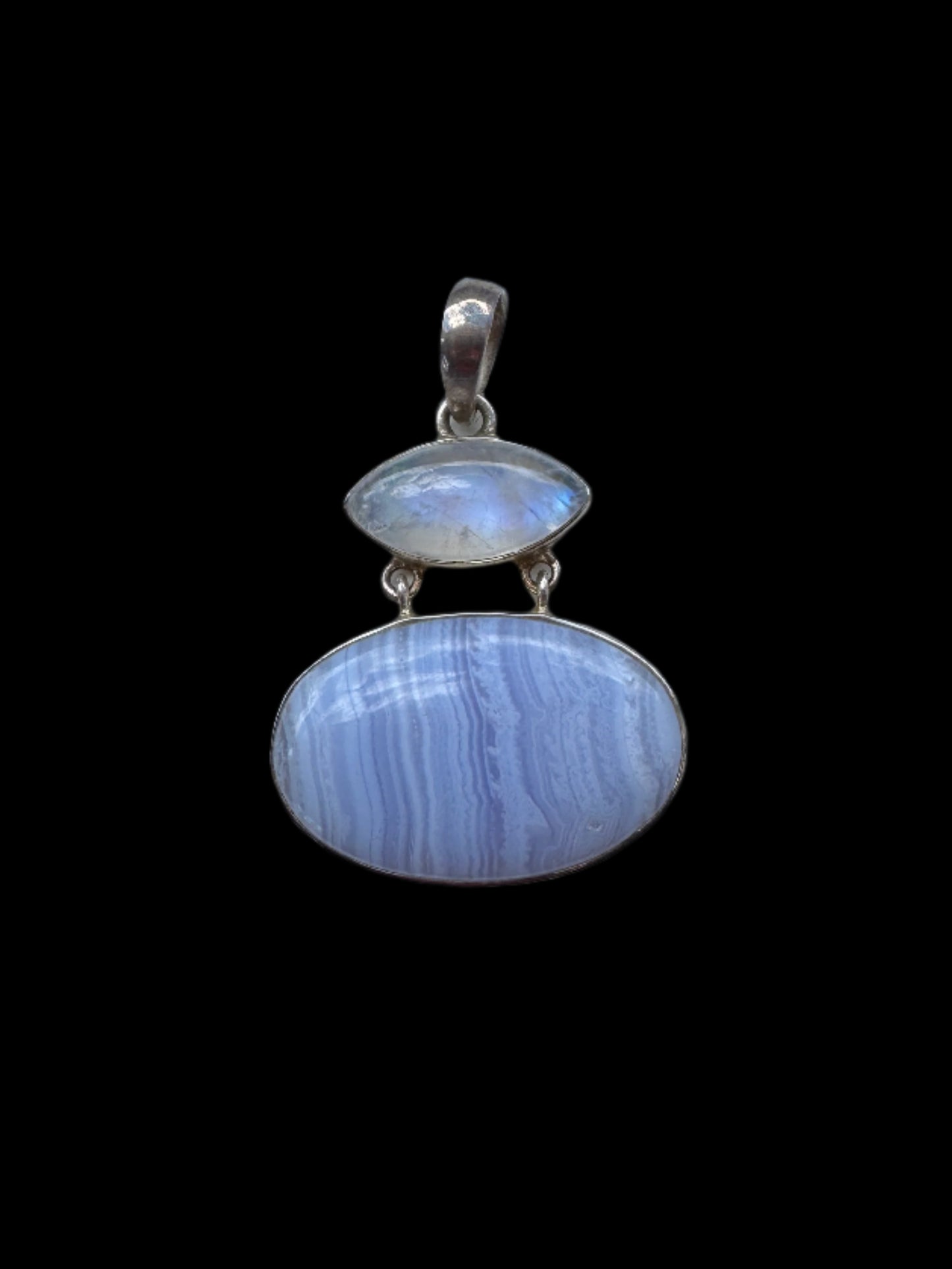 Blue Lace Agate and Moonstone Pendant in Sterling Silver