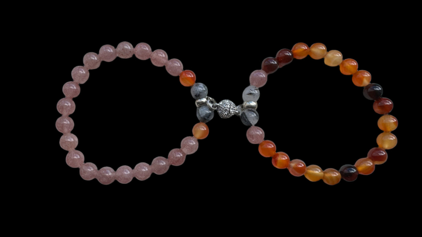 Crystal Bestie Bracelet - Strawbery Quartz, Orange Agate and Tourmalated Quartz
