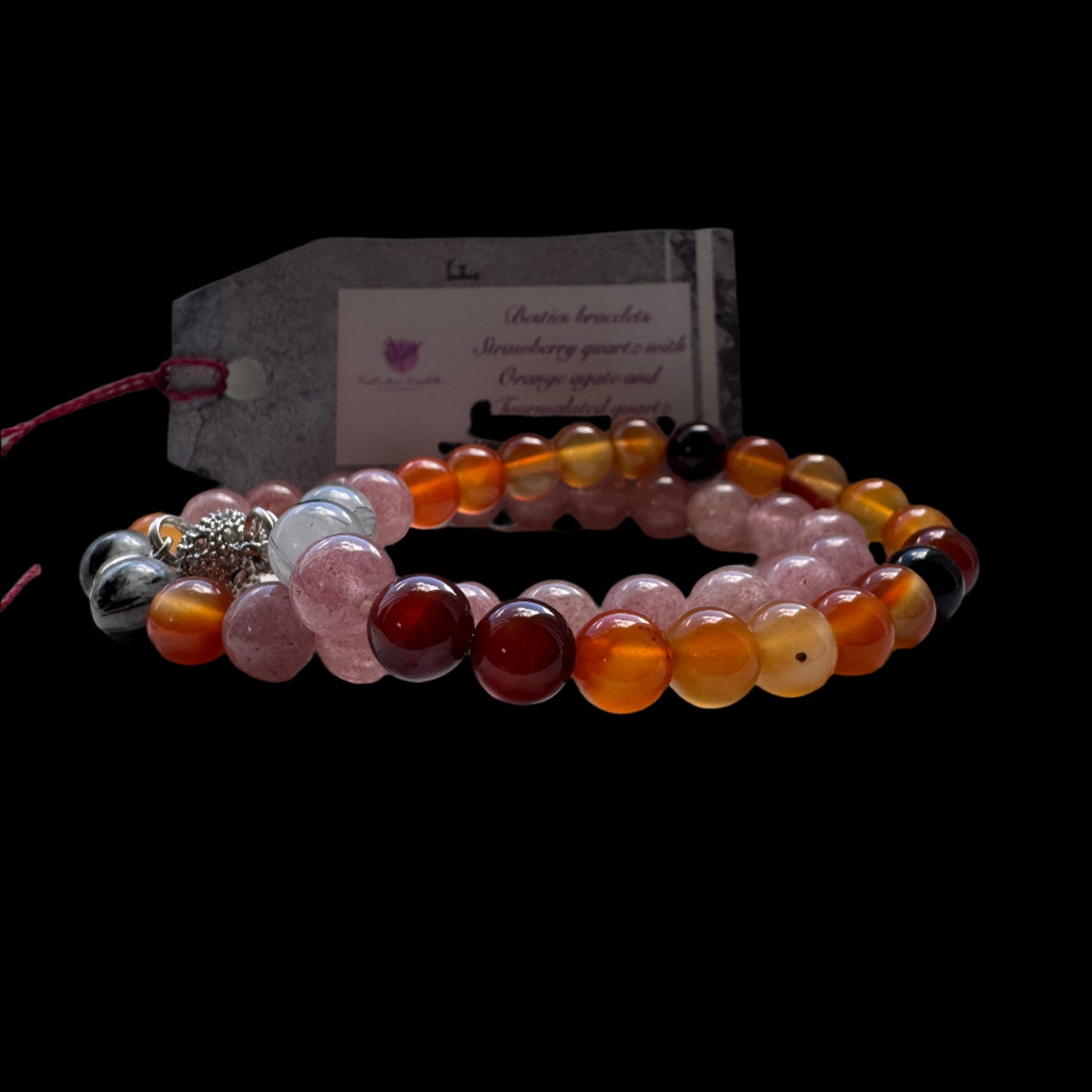 Crystal Bestie Bracelet - Strawbery Quartz, Orange Agate and Tourmalated Quartz
