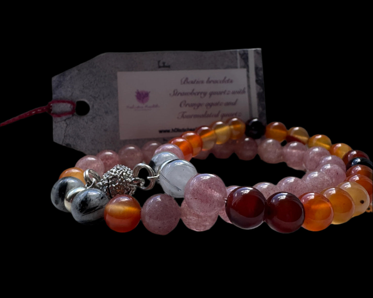 Crystal Bestie Bracelet - Strawbery Quartz, Orange Agate and Tourmalated Quartz