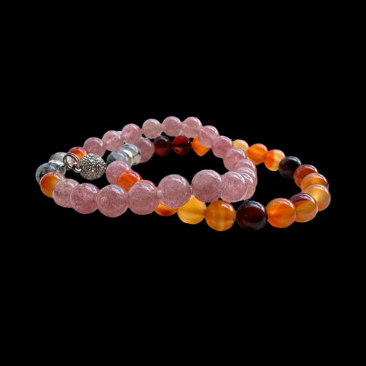 Crystal Bestie Bracelet - Strawbery Quartz, Orange Agate and Tourmalated Quartz