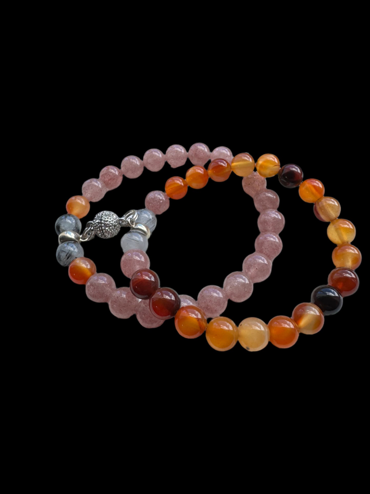 Crystal Bestie Bracelet - Strawbery Quartz, Orange Agate and Tourmalated Quartz
