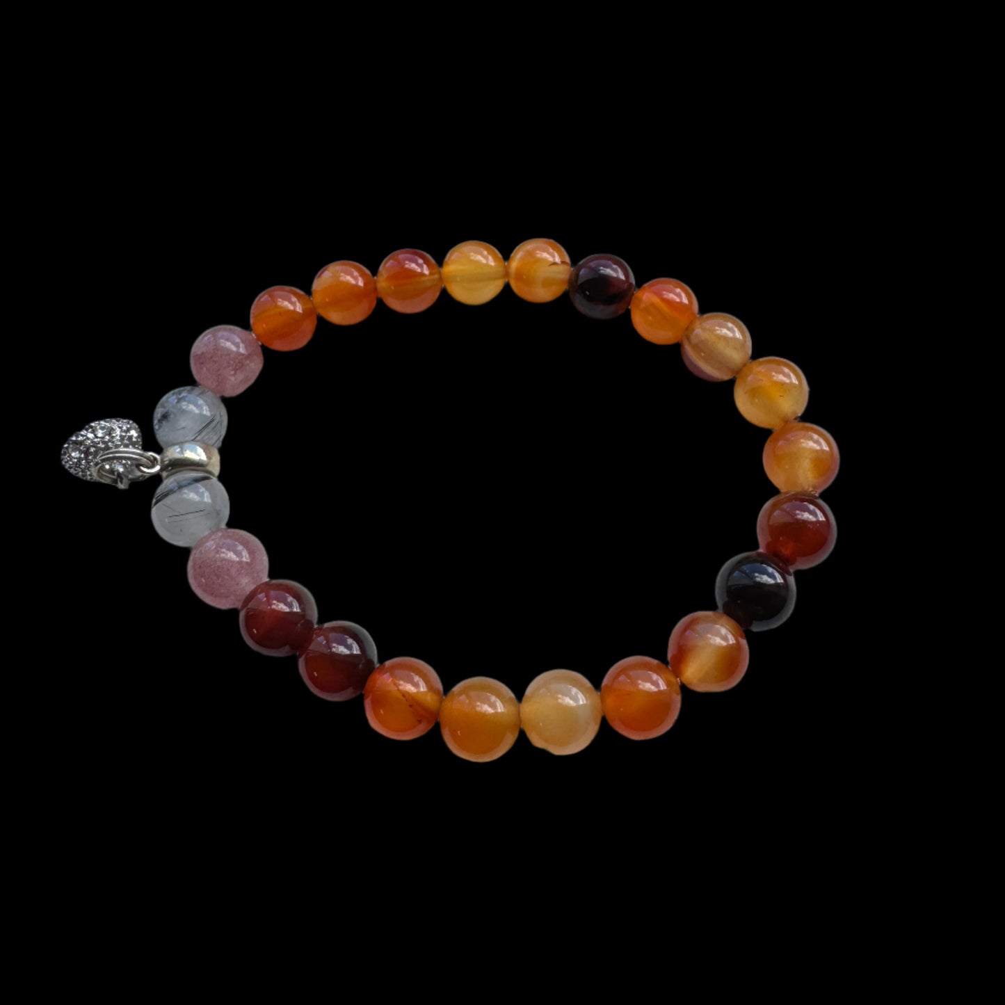 Crystal Bestie Bracelet - Strawbery Quartz, Orange Agate and Tourmalated Quartz