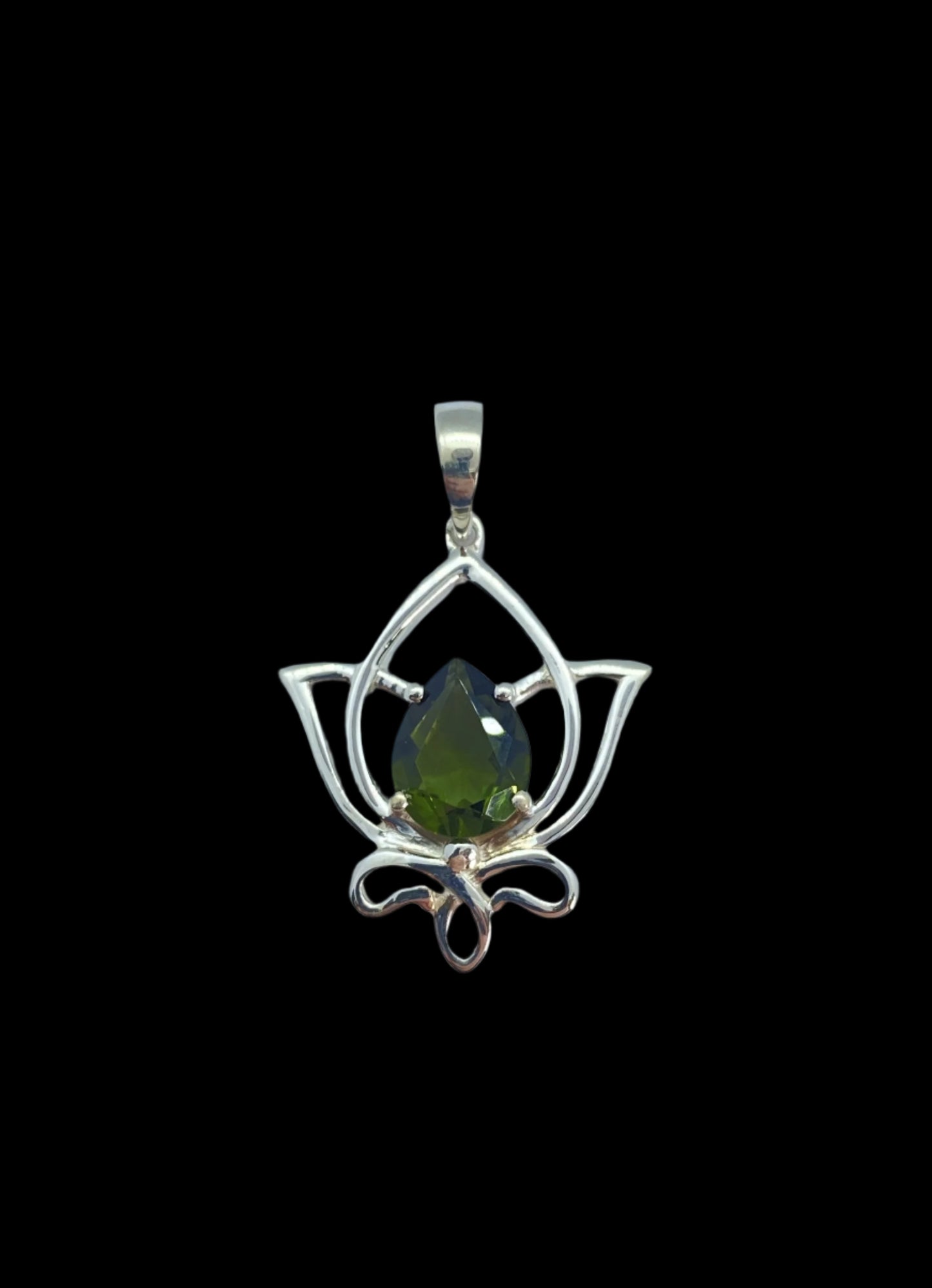 Moldavite Crystal Lotus Pendant