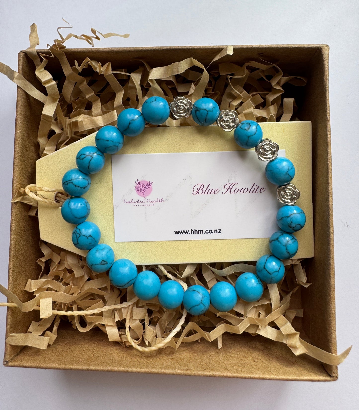 Blue Howlite Crystal Bracelet with Silver-Coloured Roses