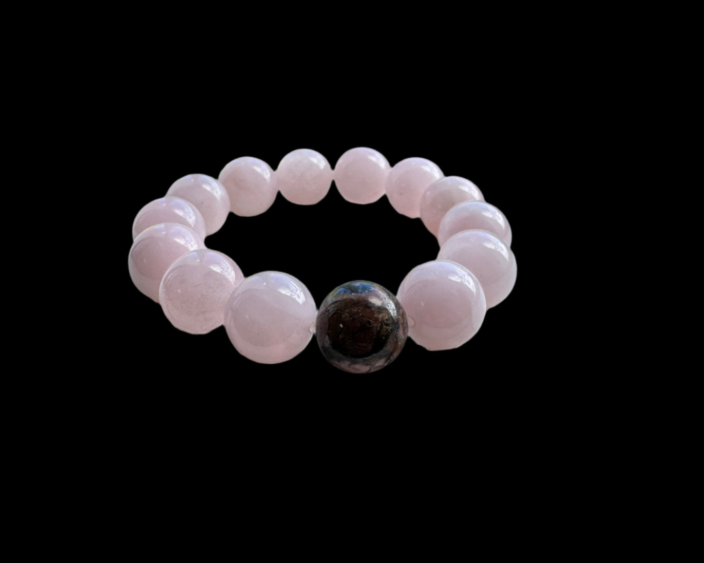Crystal Bracelet - Rose Quartz and Rhodonite Large Bead