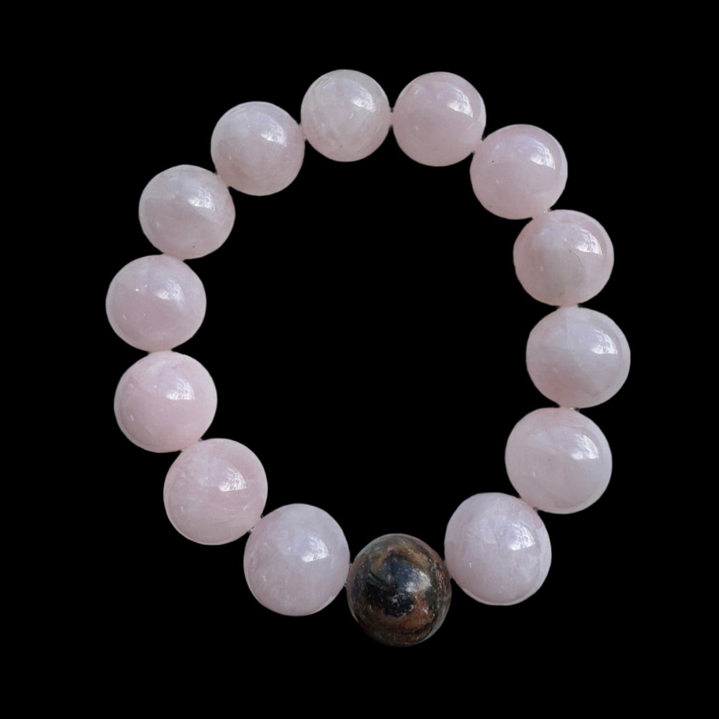 Crystal Bracelet - Rose Quartz and Rhodonite Large Bead