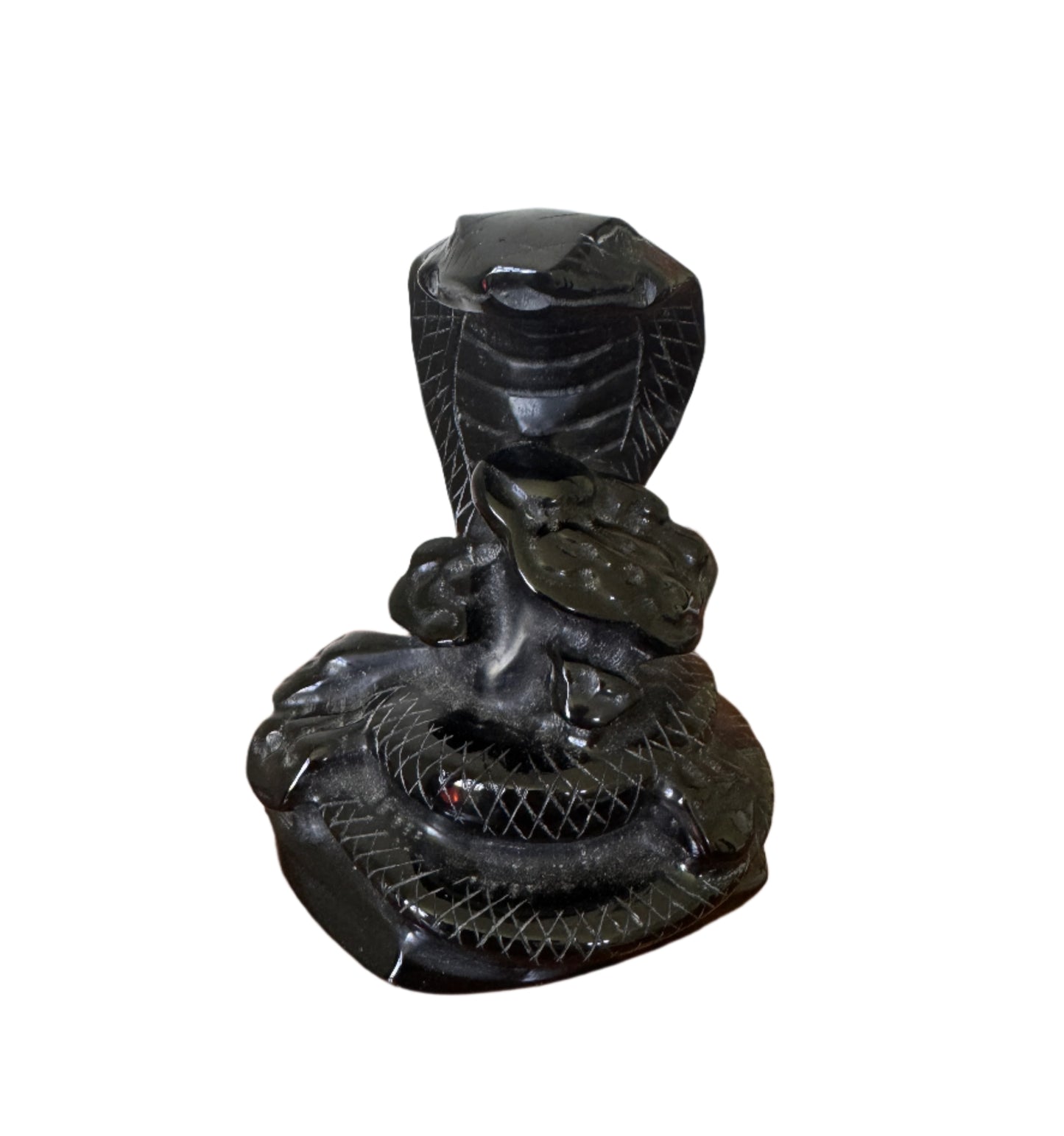 Large Black Obsidian Cobra Statue