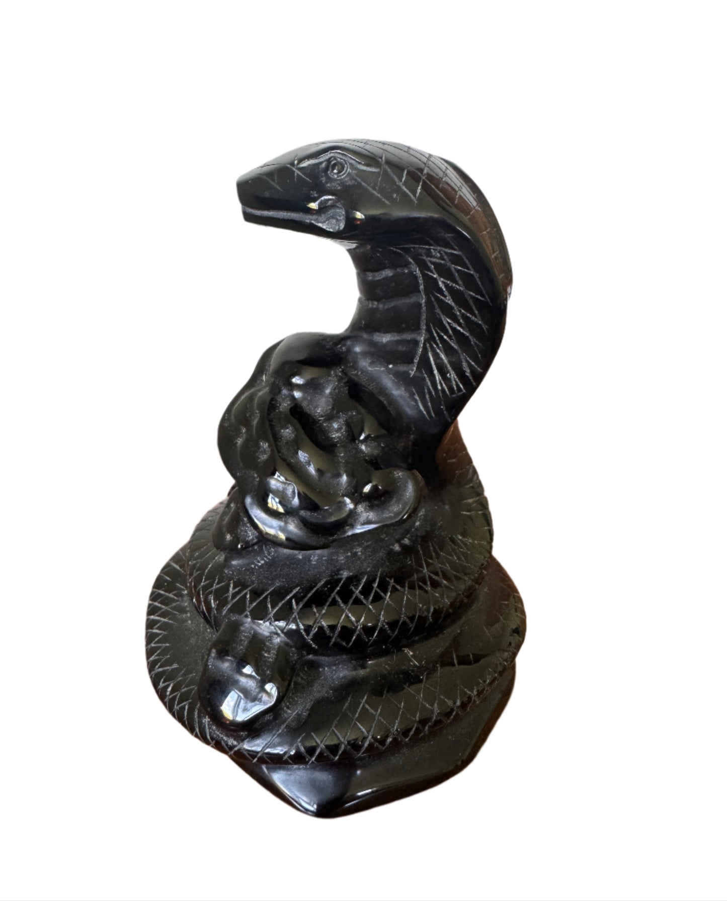 Large Black Obsidian Cobra Statue