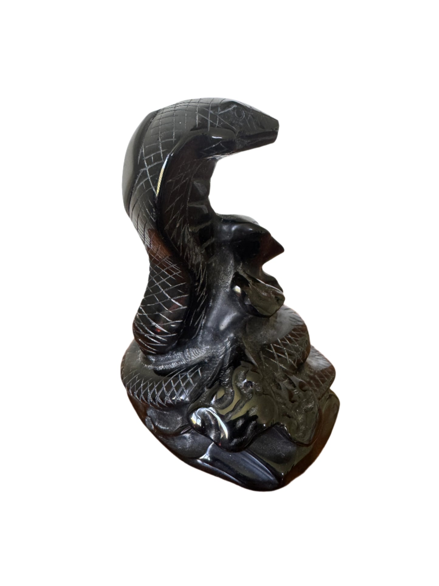 Large Black Obsidian Cobra Statue