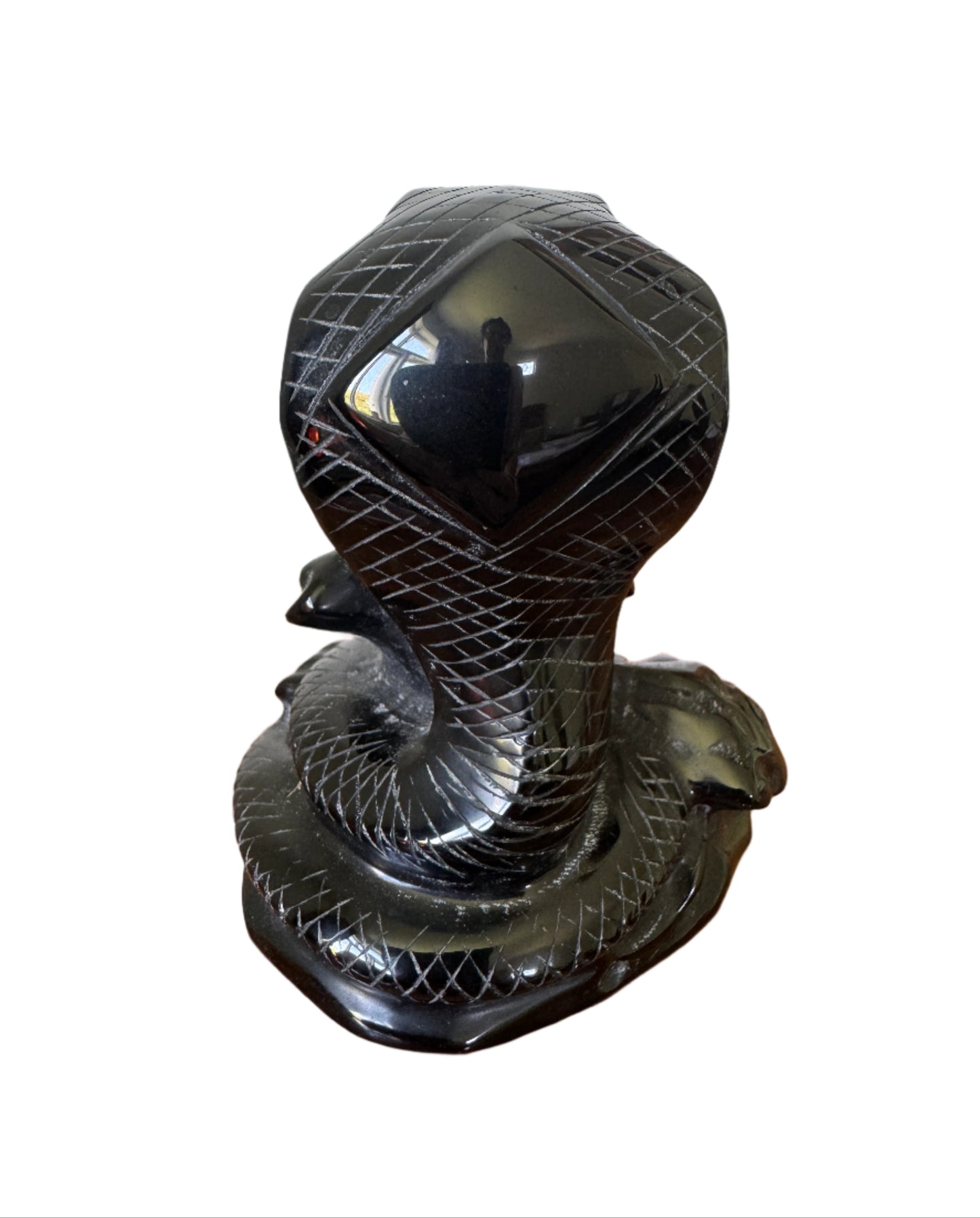 Large Black Obsidian Cobra Statue