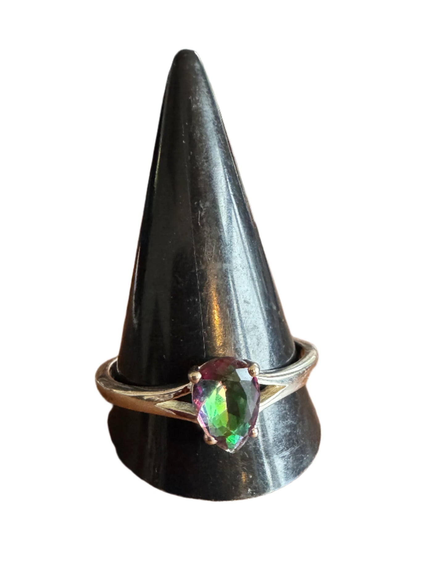 Mystic topaz teardrop sterling silver ring