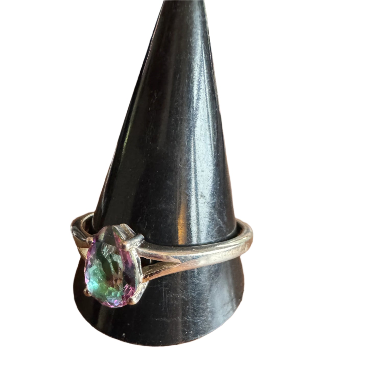 Mystic topaz teardrop sterling silver ring