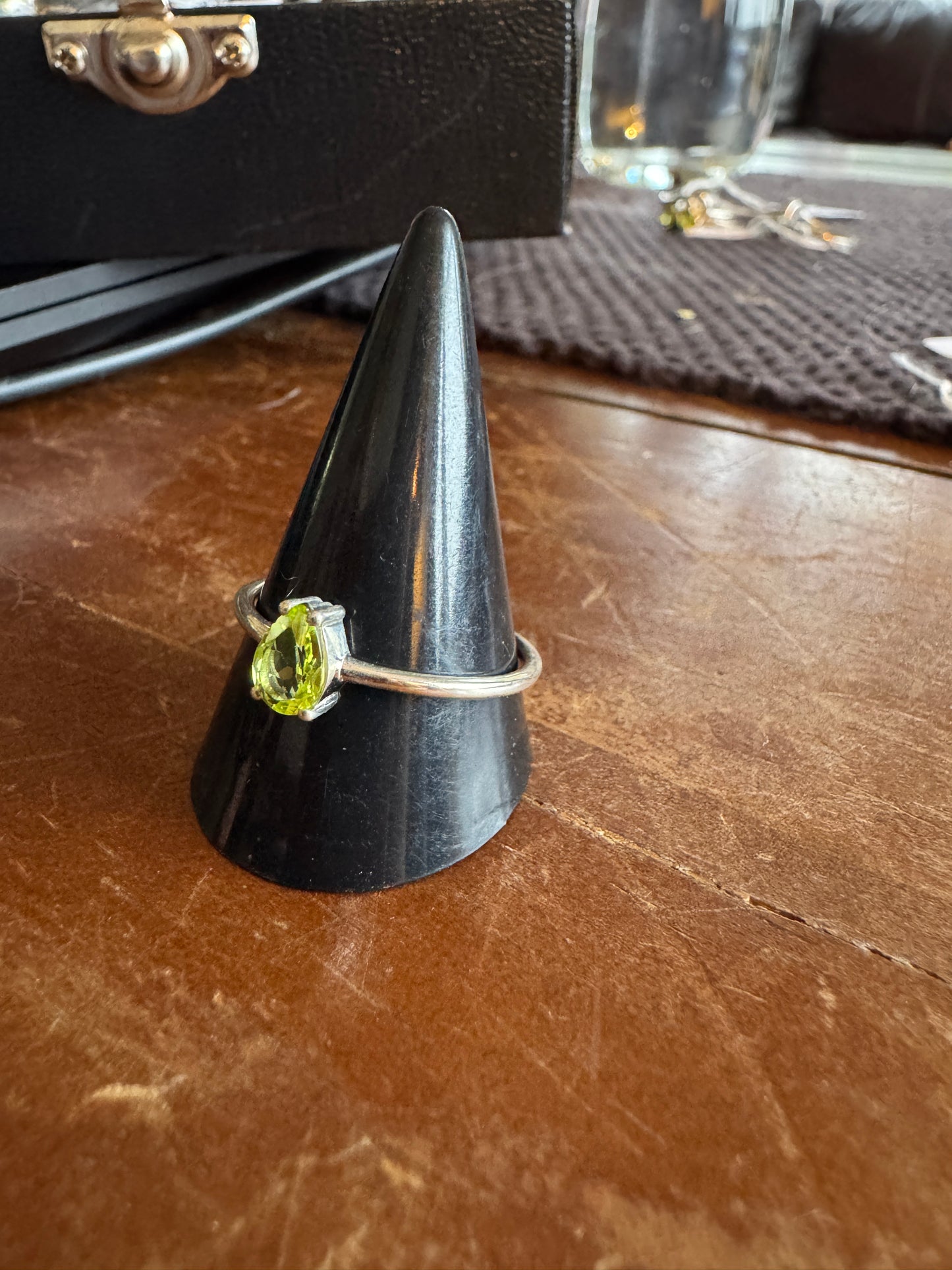 Sterling Silver Ring with Peridot Teardrop