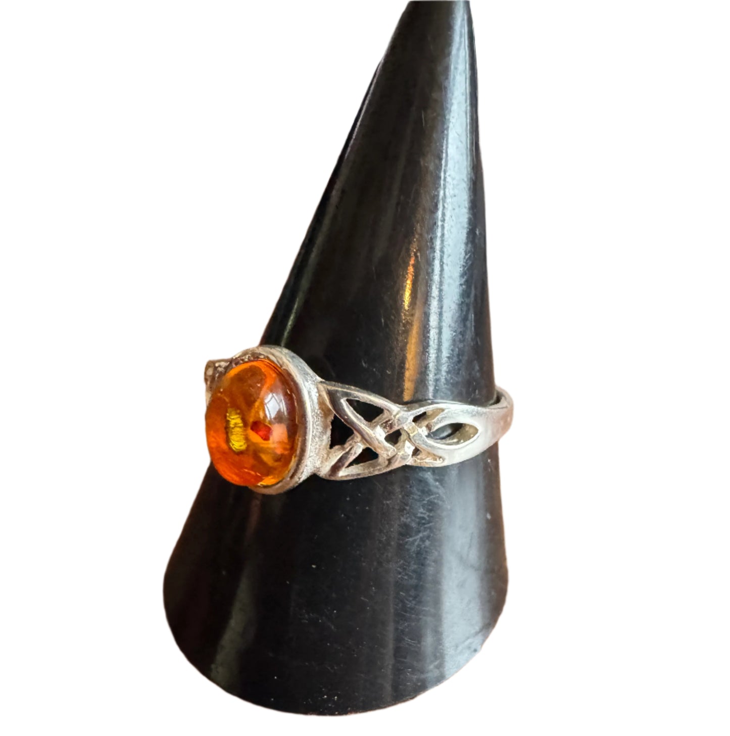 Sterling Silver Celtic Amber Ring