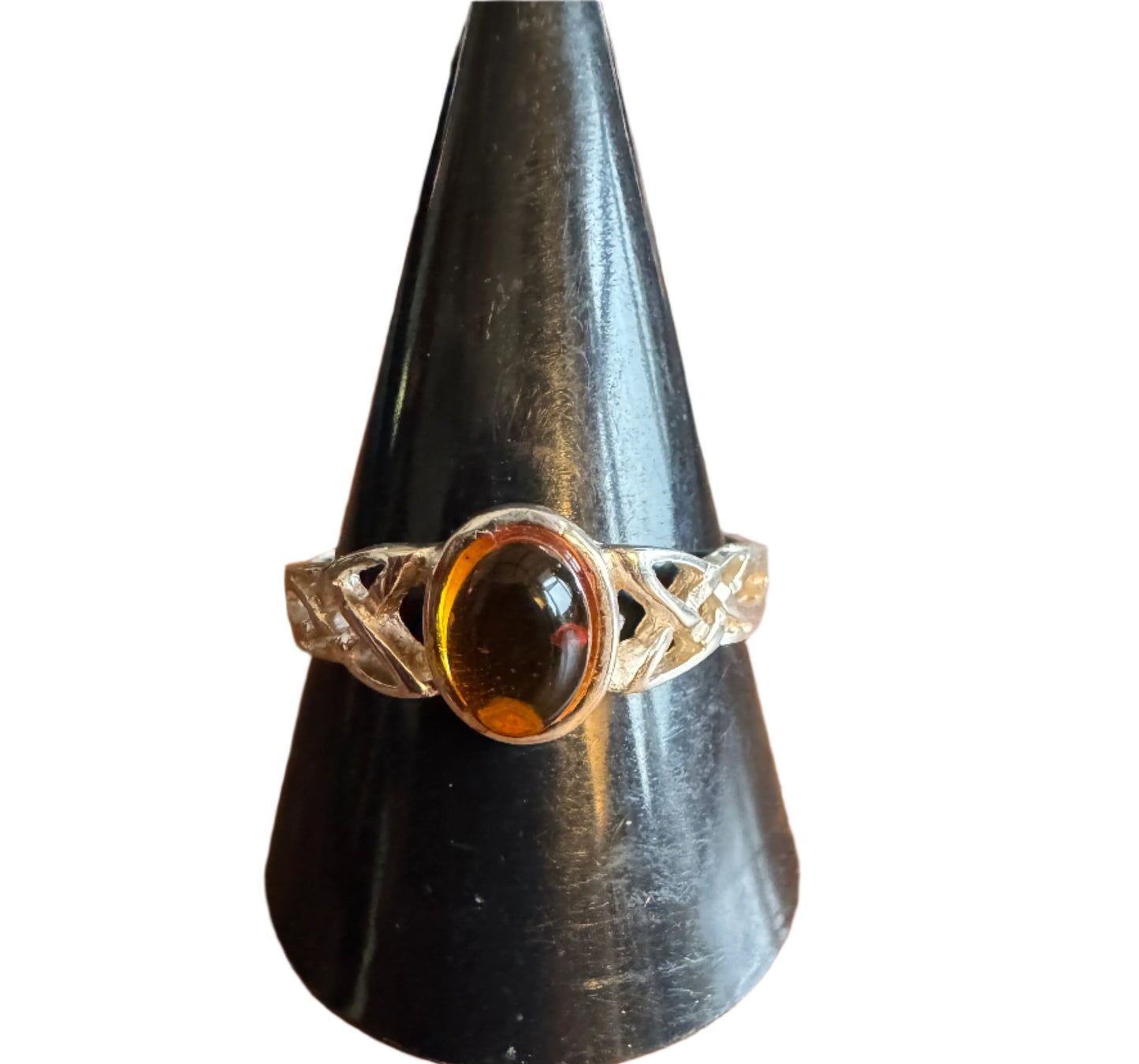 Sterling Silver Celtic Amber Ring