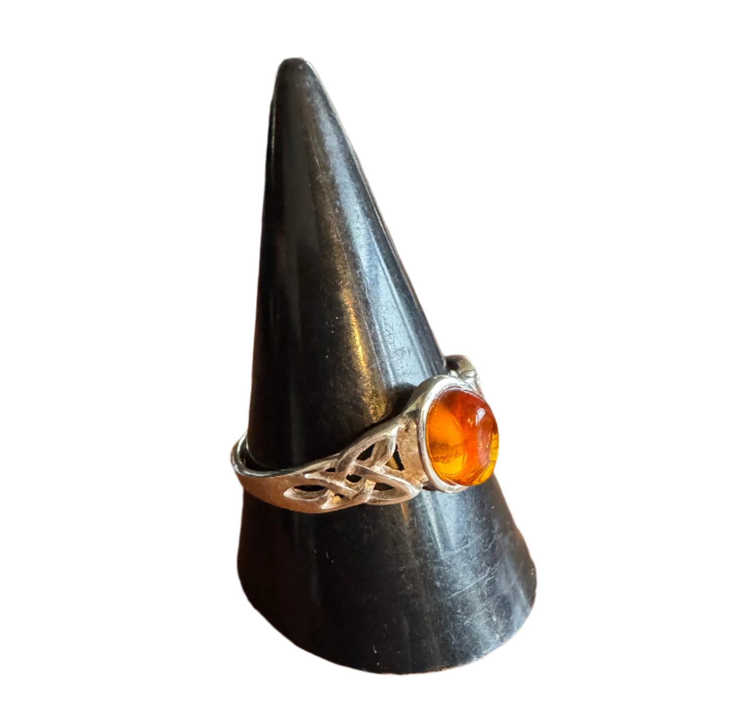 Sterling Silver Celtic Amber Ring