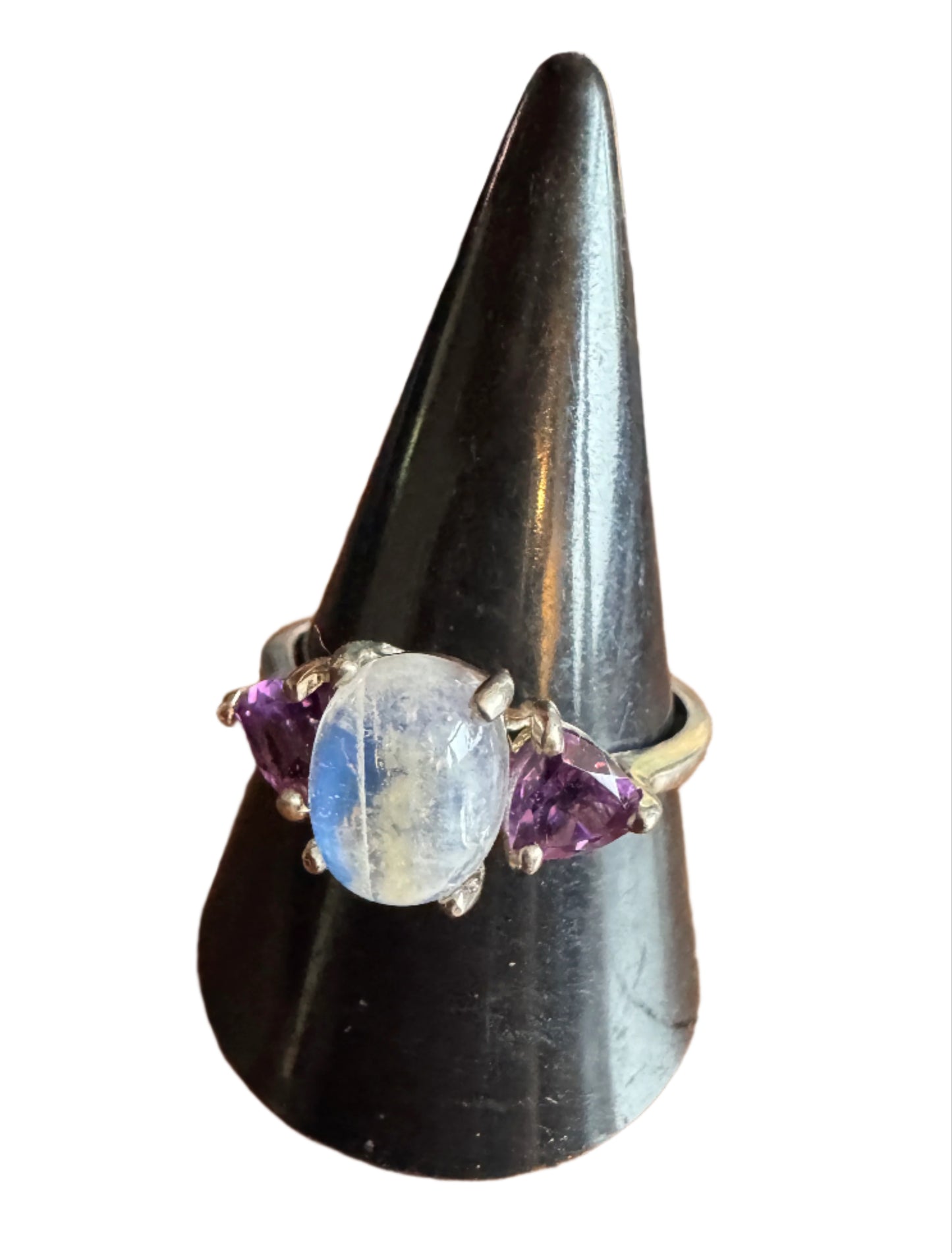 Sterling Silver Ring with Moonstone and Amethyst