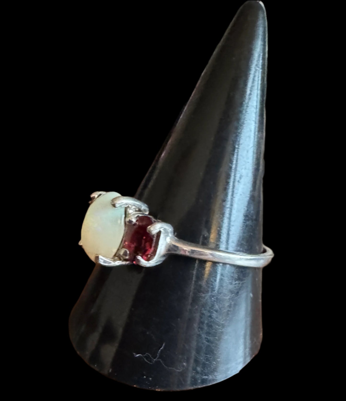 Sterling Silver Ring with Moonstone and Garnet