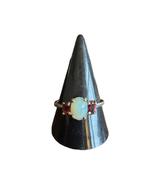 Sterling Silver Ring with Moonstone and Garnet