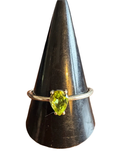 Sterling Silver Ring with Peridot Teardrop